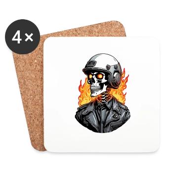Totenkopf - Skelett - Totenkopf - Motorradhelm - Untersetzer (4er-Set) - Weiß - Vorne