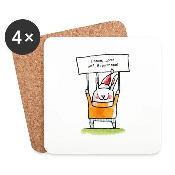Peace, Love and Happiness! - Coasters (set of 4) - white - Front