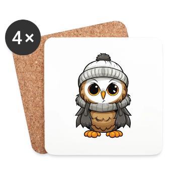 Eule Comic Winter Cozy - Untersetzer (4er-Set) - Weiß - Vorne
