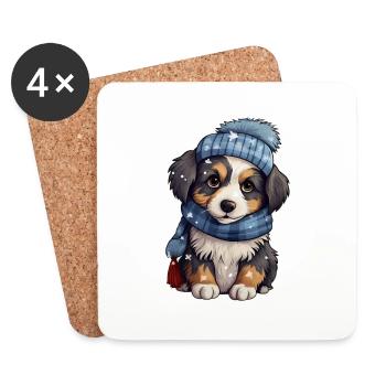Chiot mignon en hiver - Dessous de verre (lot de 4) - blanc - Devant