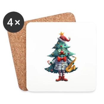 Mr.Tree, witziger Weihnachtsbaum Mann mit Saxophon - Untersetzer (4er-Set) - Weiß - Vorne