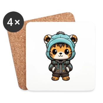 Tiger Winter Animal Cute Comic - Coasters (set of 4) - white - Front