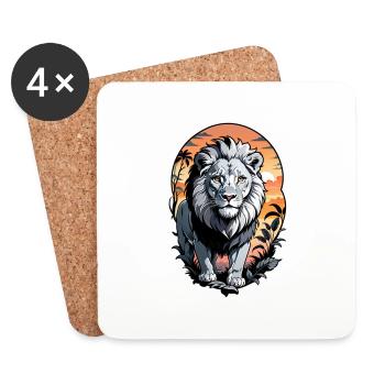Lion, Lion Cub and Jungle - Coasters (set of 4) - white - Front