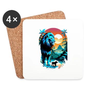 Lion, Lion Cub and Jungle - Coasters (set of 4) - white - Front
