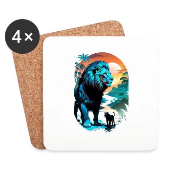 Lion, Lion Cub and Jungle - Coasters (set of 4) - white - Front