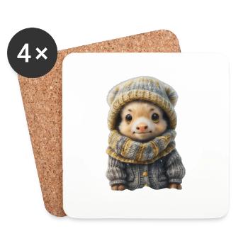 Cute Winter Animal with Clothing - Coasters (set of 4) - white - Front