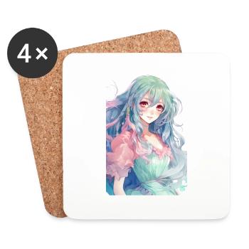 Anime girl with blue and green hair - Coasters (set of 4) - white - Front