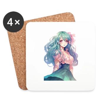 Anime-Mädchen mit rosa Haaren - Untersetzer (4er-Set) - Weiß - Vorne