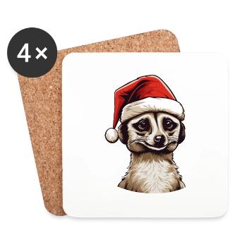 Meerkat Christmas Animal Head - Coasters (set of 4) - white - Front