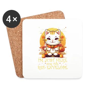 Chat porte-bonheur du Nouvel An chinois juste ici pour le - Dessous de verre (lot de 4) - blanc - Devant