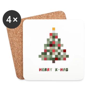 Joyeux Noël 8 bits rétro sapin de Noël - Dessous de verre (lot de 4) - blanc - Devant