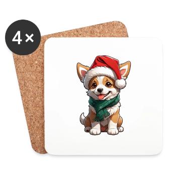 chien avec bonnet de noel - Dessous de verre (lot de 4) - blanc - Devant