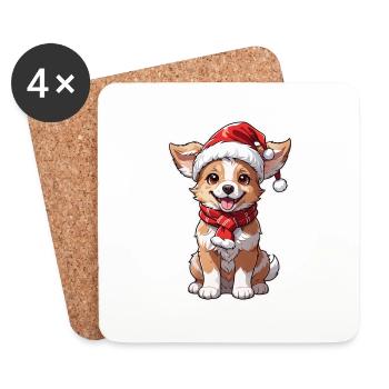 chien avec bonnet de noel - Dessous de verre (lot de 4) - blanc - Devant
