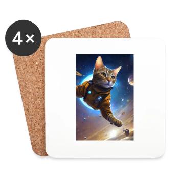 Chats volants, Chats, Espace, Planètes - Dessous de verre (lot de 4) - blanc - Devant