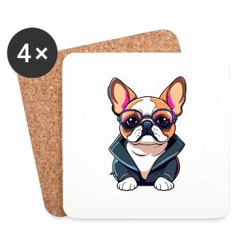 Französische Bulldogge Hund Illustration - Untersetzer (4er-Set) - Weiß - Vorne