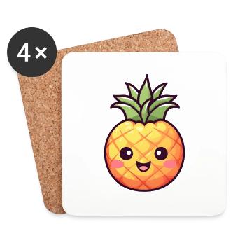 Ananas Kawaii Version 4 - Dessous de verre (lot de 4) - blanc - Devant
