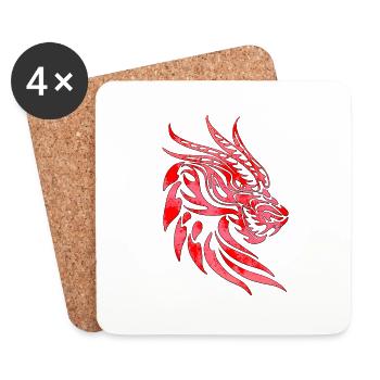 Fantasy Drachenkopf Anime Tattoo Mythisches Reptil - Untersetzer (4er-Set) - Weiß - Vorne