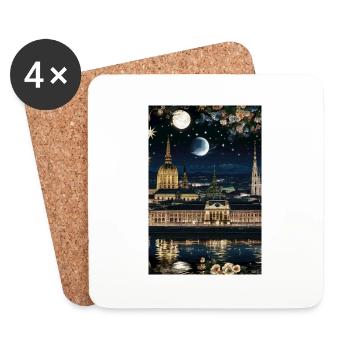 Vienne, Vienne la nuit, horizon, étoiles, bande dessinée - Dessous de verre (lot de 4) - blanc - Devant