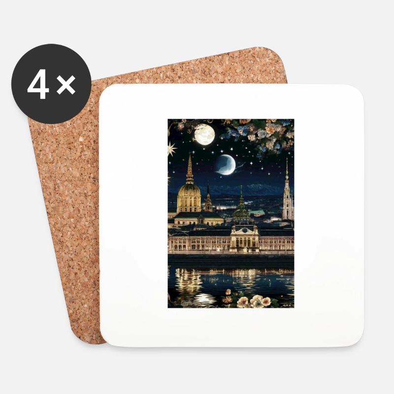 Wien,Wien bei Nacht,skyline, Sterne, Comic - Untersetzer (4er-Set) - Weiß