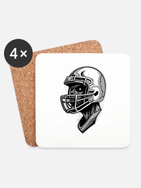 American Football Schädel - Untersetzer (4er-Set) - Weiß