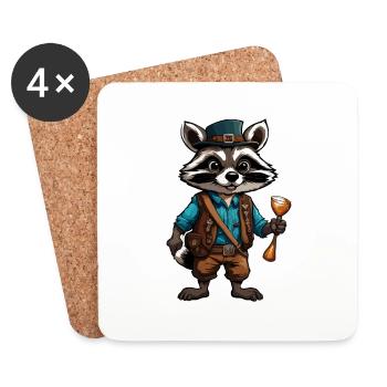 Lederhosen / Animal / Traditional costume / Tradition / Raccoon - Coasters (set of 4) - white - Front