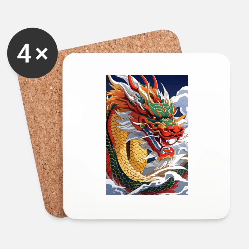 Jahr des Drachen VII - Untersetzer (4er-Set) - Weiß