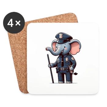 Officier de police éléphant mignon - Dessous de verre (lot de 4) - blanc - Devant