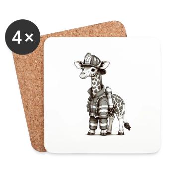 Cute Giraffe Firefighter - Coasters (set of 4) - white - Front