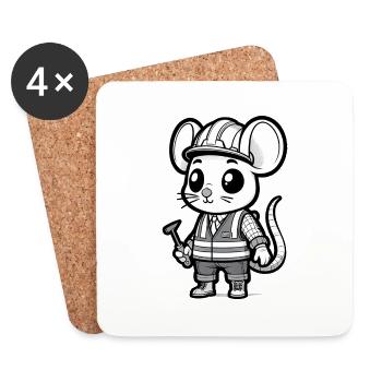 Cute Mouse Construction Worker - Untersetzer (4er-Set) - Weiß - Vorne