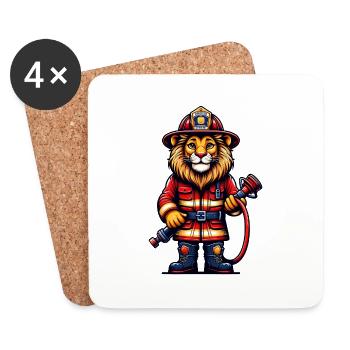 Cute Lion Firefighter - Coasters (set of 4) - white - Front