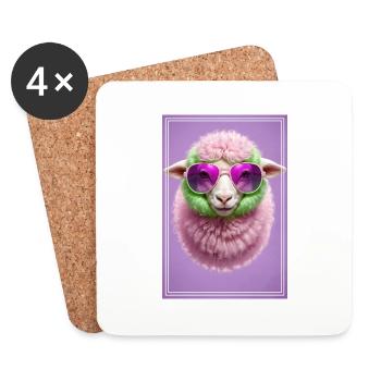 Cute sheep with sunglasses - Coasters (set of 4) - white - Front