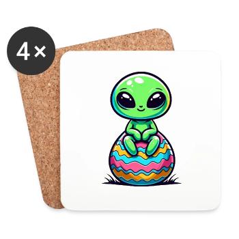 Cute Alien on Colorful Easter Egg - Coasters (set of 4) - white - Front