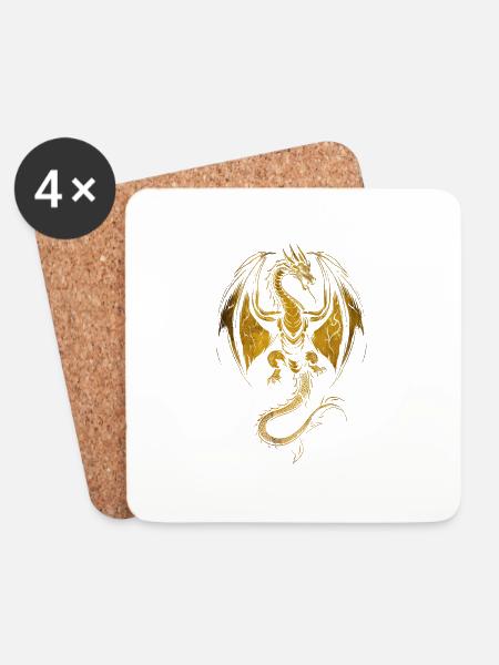 Goldener Drache zügellos - Untersetzer (4er-Set) - Weiß