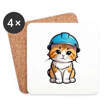 Chaton avec un casque de chantier - Dessous de verre (lot de 4) - blanc - Devant