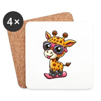 Snowboard Giraffe, Wintersport Abenteuer - Untersetzer (4er-Set) - Weiß - Vorne
