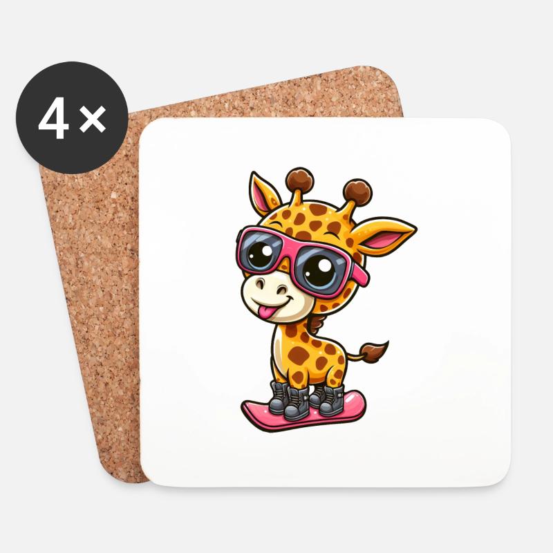Snowboard Giraffe, Wintersport Abenteuer - Untersetzer (4er-Set) - Weiß
