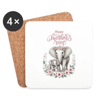 Mother's Love Elephant & Calf Floral Wreath - Untersetzer (4er-Set) - Weiß - Vorne