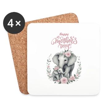 Mother's Love Elephant & Calf Floral Wreath - Untersetzer (4er-Set) - Weiß - Vorne