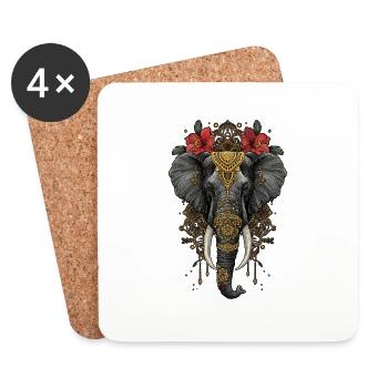 Mandala-Elefant - Untersetzer (4er-Set) - Weiß - Vorne