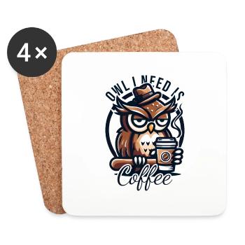 Owl I Need Is Coffee Eule Kaffee - Untersetzer (4er-Set) - Weiß - Vorne