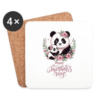 Happy Mother's Day Floral Wreath Mum Panda - Coasters (set of 4) - white - Front