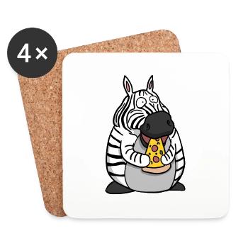 Fat Zebra Eating Pizza Funny Comic Style - Coasters (set of 4) - white - Front