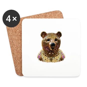 bär,goldener bär,bär mit pailletten,glänzend - Untersetzer (4er-Set) - Weiß - Vorne
