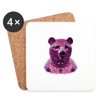 bär,pailletten,pinker bär,glänzend - Untersetzer (4er-Set) - Weiß - Vorne