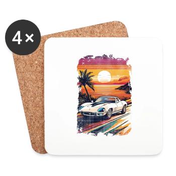voiture vintage couché de soleil - Dessous de verre (lot de 4) - blanc - Devant