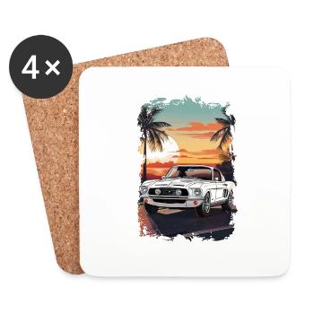 voiture vintage couché de soleil - Dessous de verre (lot de 4) - blanc - Devant