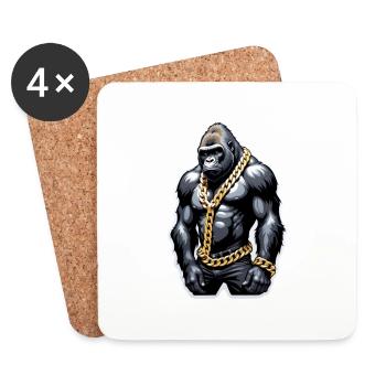 Gorilla with Gold Chain - Coasters (set of 4) - white - Front