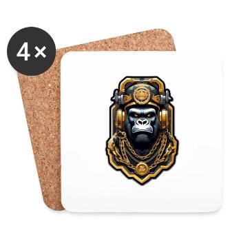 Gorilla with Gold Chain - Coasters (set of 4) - white - Front