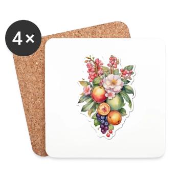 Fleurs et fruits - Dessous de verre (lot de 4) - blanc - Devant
