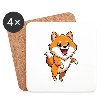 Energetic Pomeranian Bouncing with Excitement - Coasters (set of 4) - white - Front
